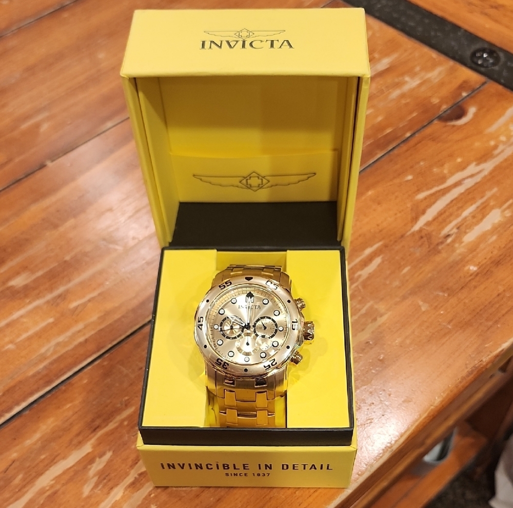 Invicta Gold Tone Men's Chronograph Watch with Box